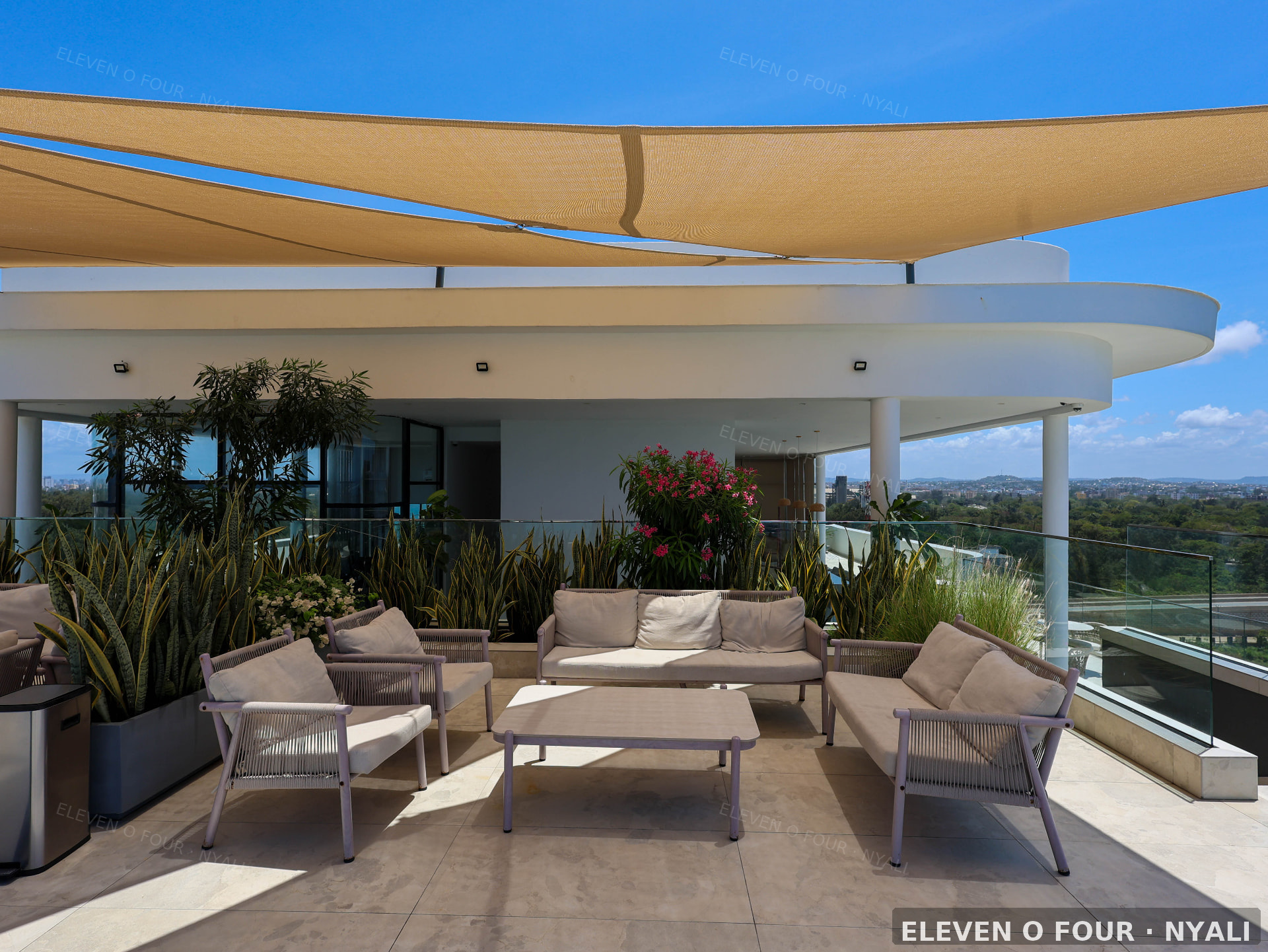 Open-air rooftop lounge at Evoque