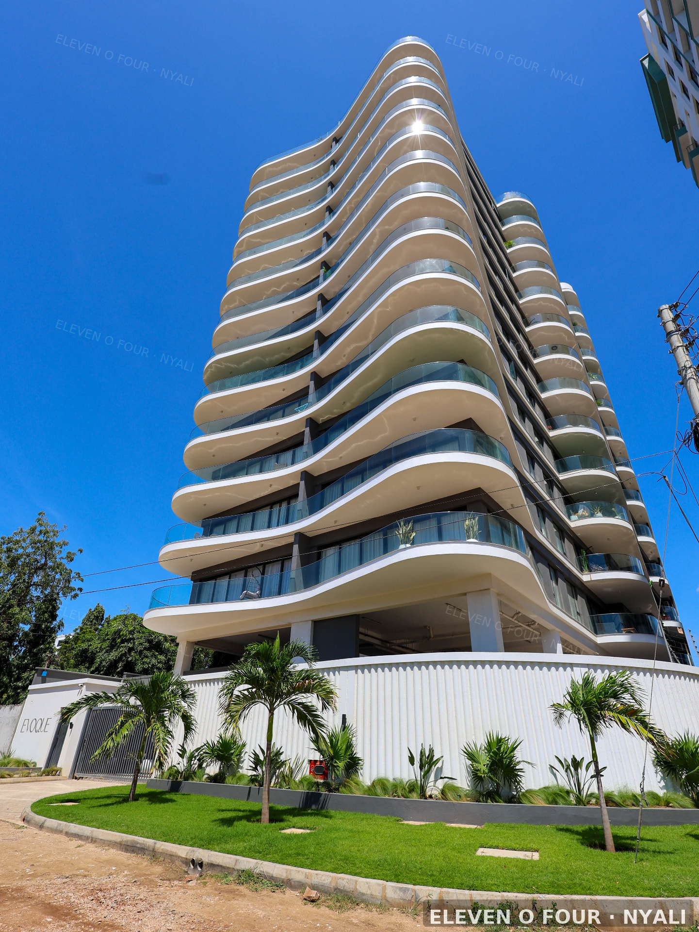 The curved exterior of the Evoque residence in Nyali