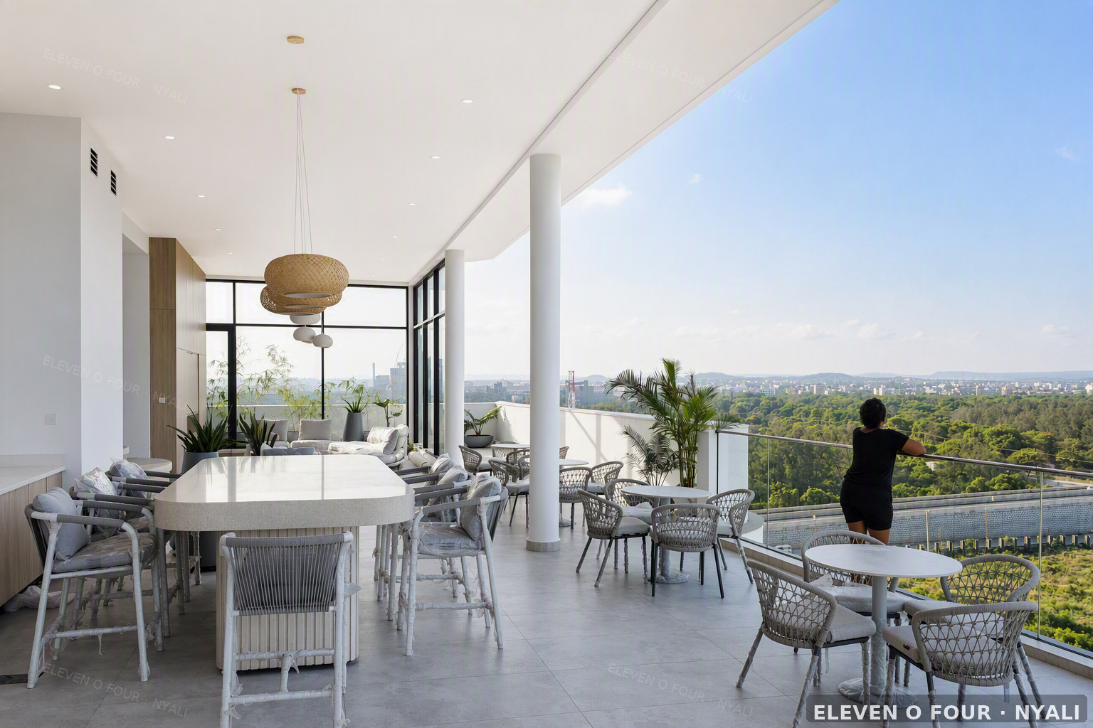 Rooftop dining terrace with panoramic views over Nyali